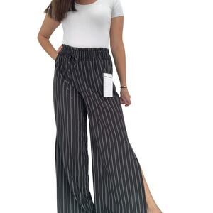 2/$30 FORTUNE Swimwear Pants Size S Black Smocked Side Slit Waist Pant Stripe